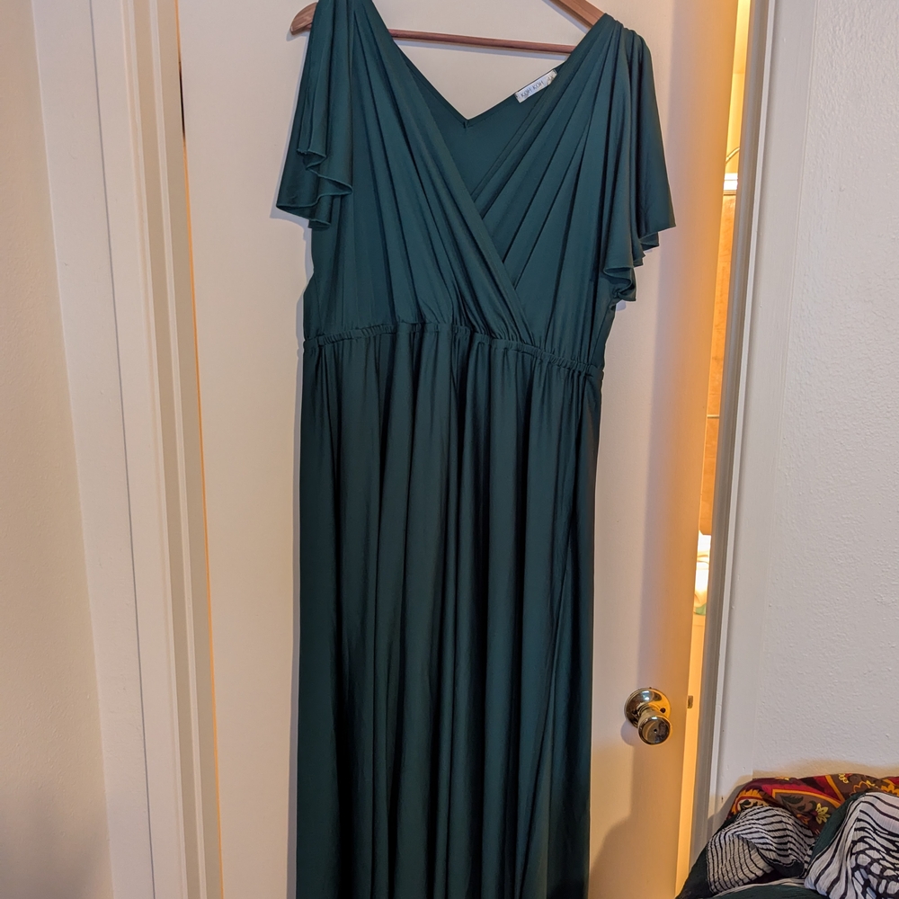 Chic Teal Maxi Dress with V-Neck